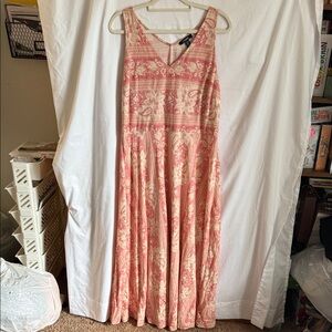 Chaps Coral and Cream Maxi Dress